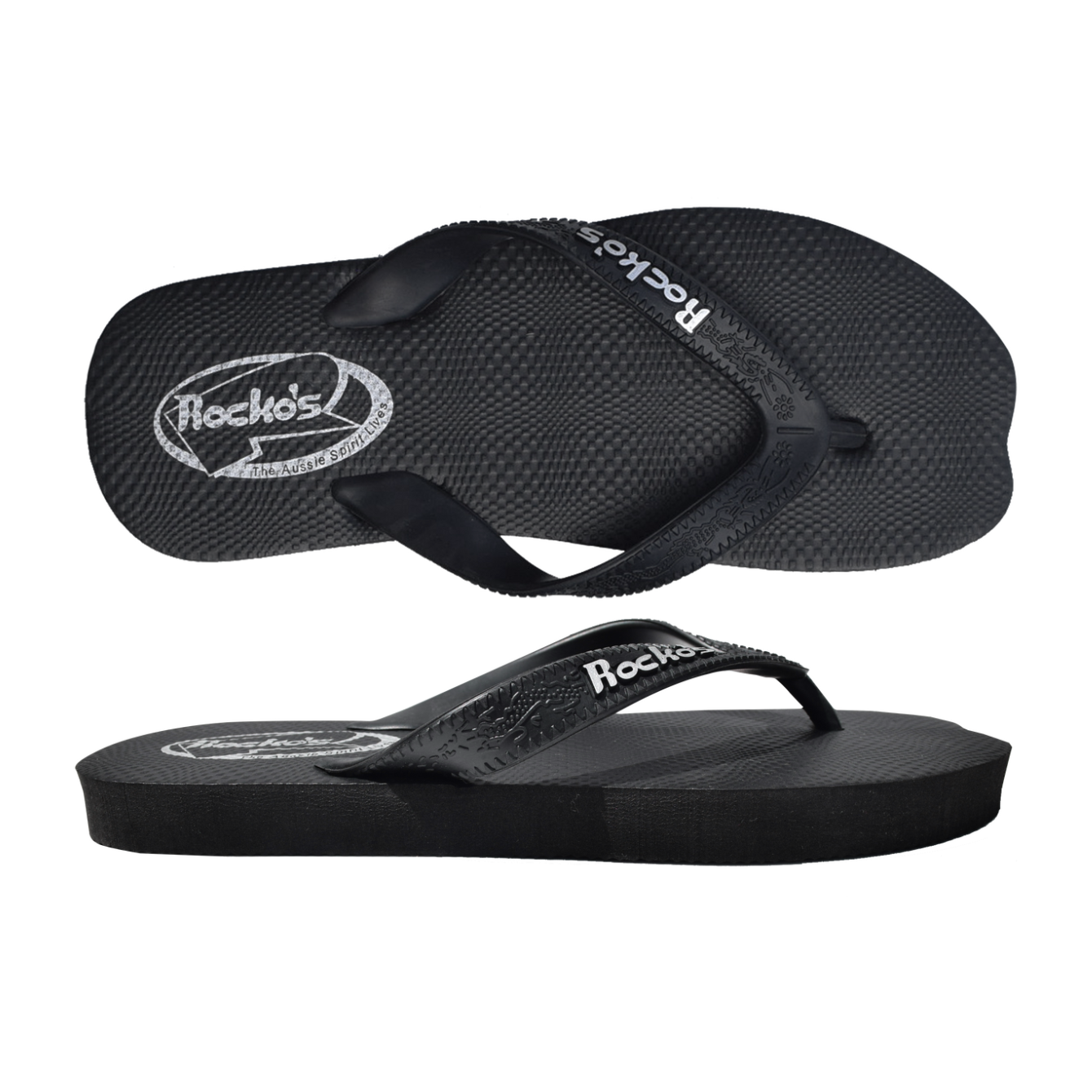 Rockos Double Pluggers Thongs Black