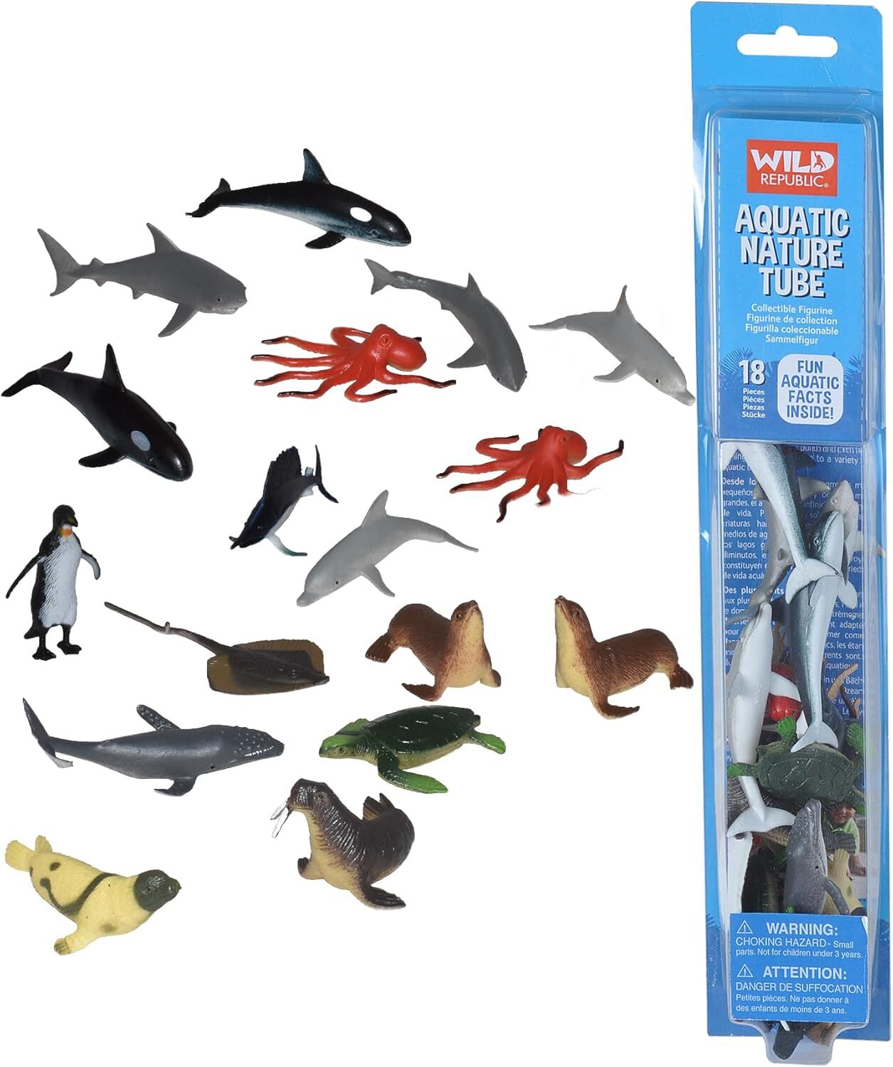 Aquatic Animal Figurines | 18-Piece Set for Kids | Wild Republic Nature Tube