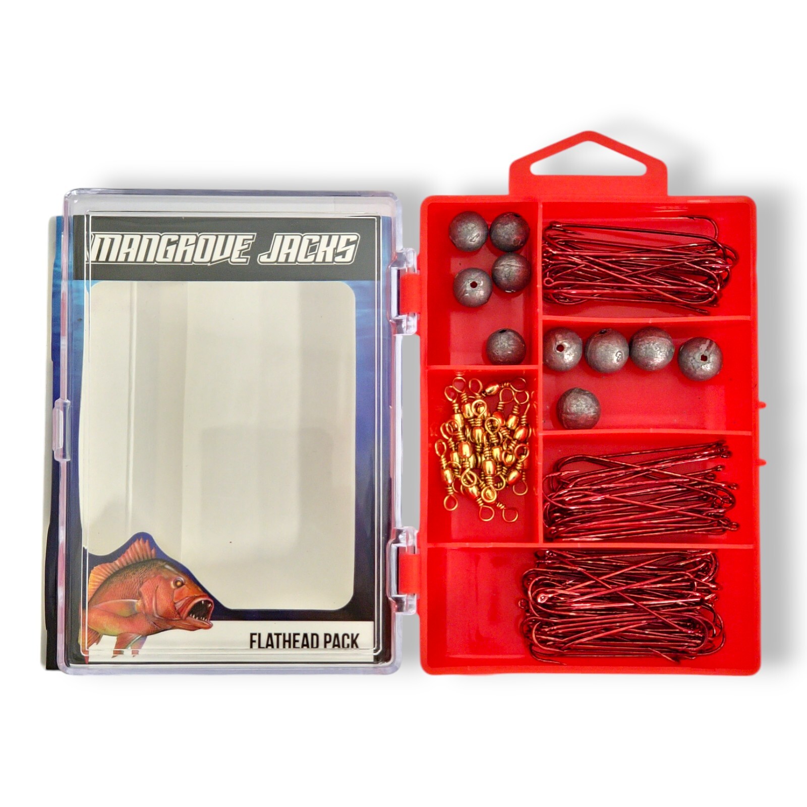 Flathead Fishing Pack – Hooks, Swivels, Sinkers in Compact Tackle Box | Mangrove Jacks