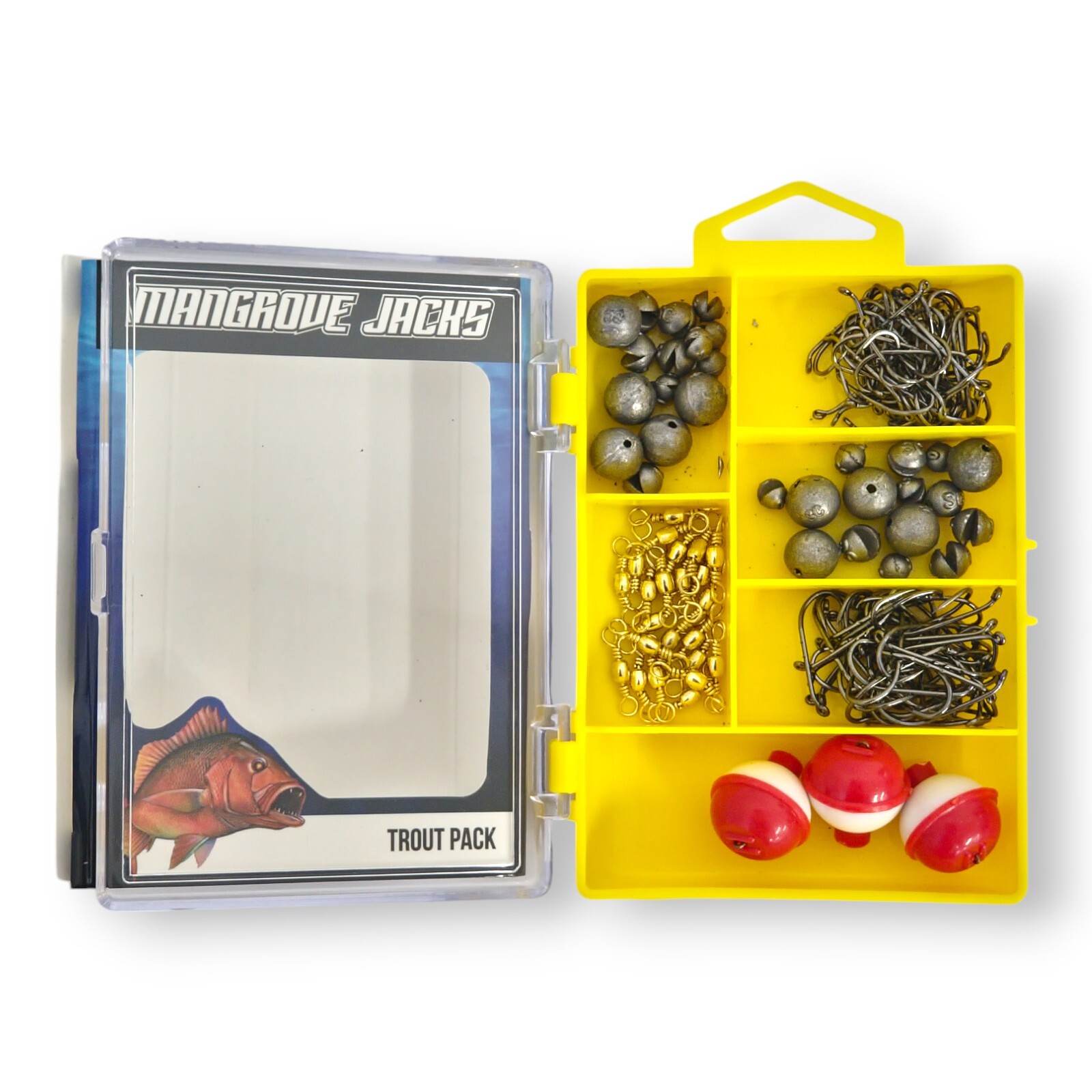 Trout Fishing Pack – Hooks, Swivels, Floats, and Sinkers in Tackle Box | Mangrove Jacks