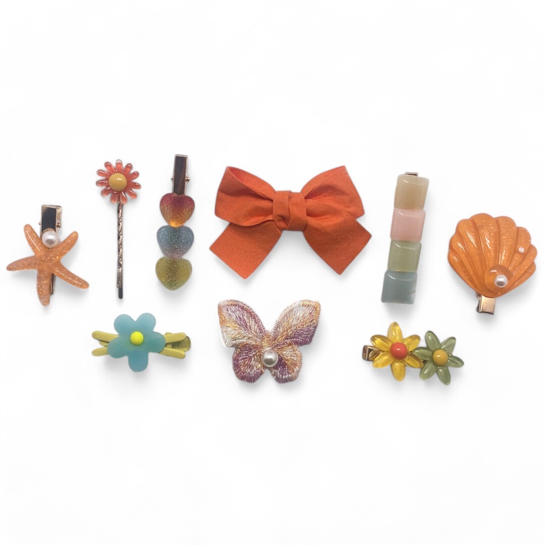 Kids Hair Clips Orange Shell (9 pcs)