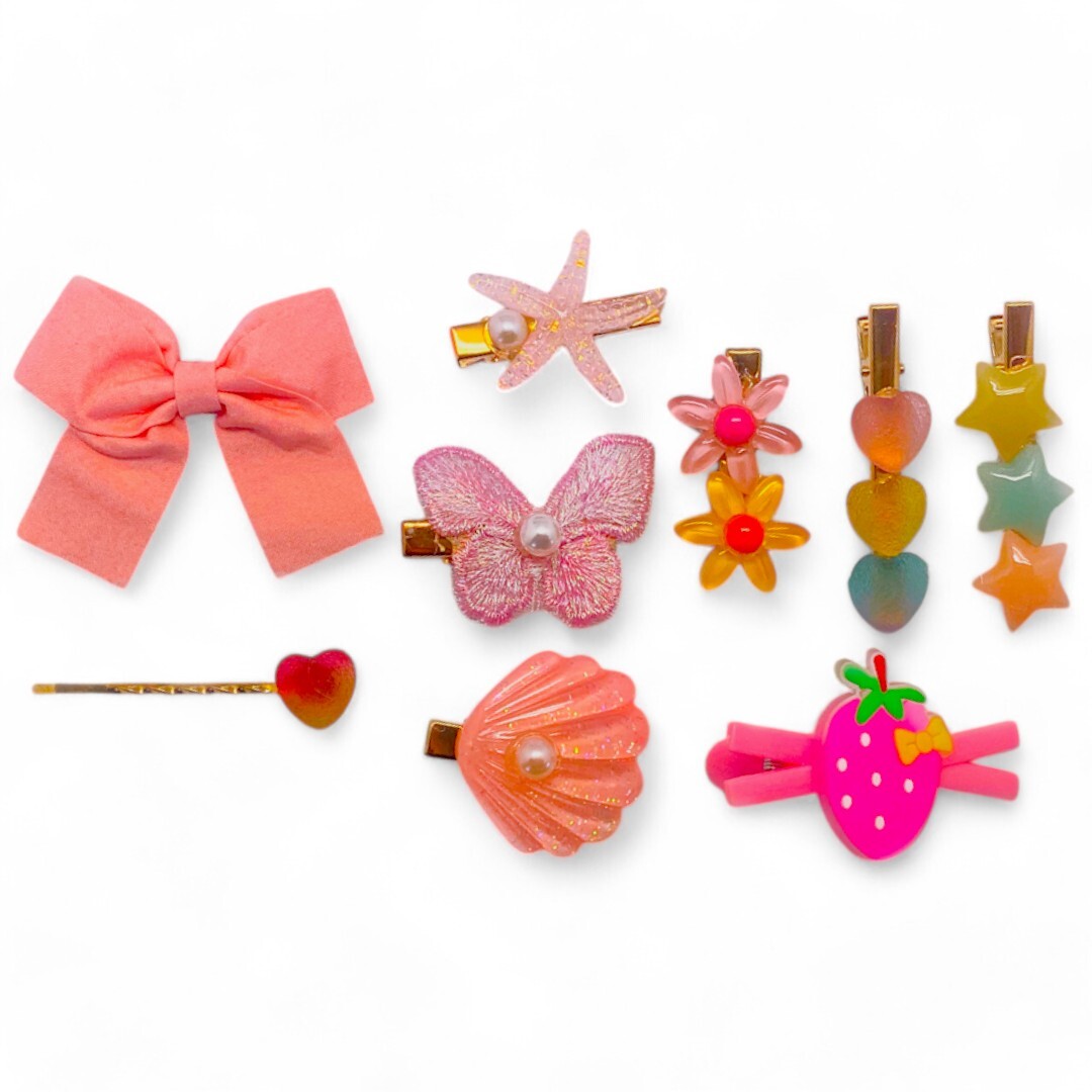 Kids Hair Clips Pink Stars (9 pcs)