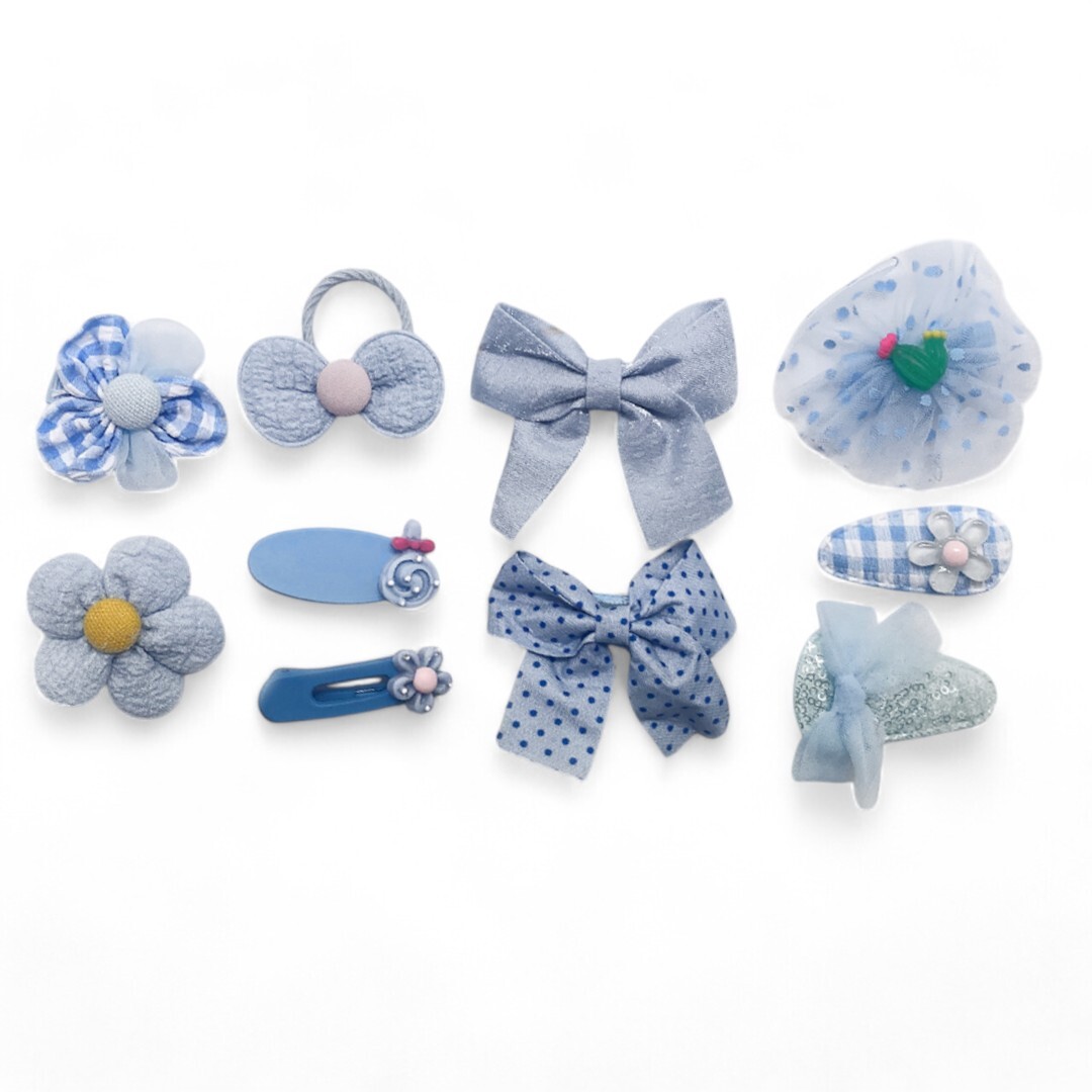 Kids Hair Clips Blue Frills (10 pcs)