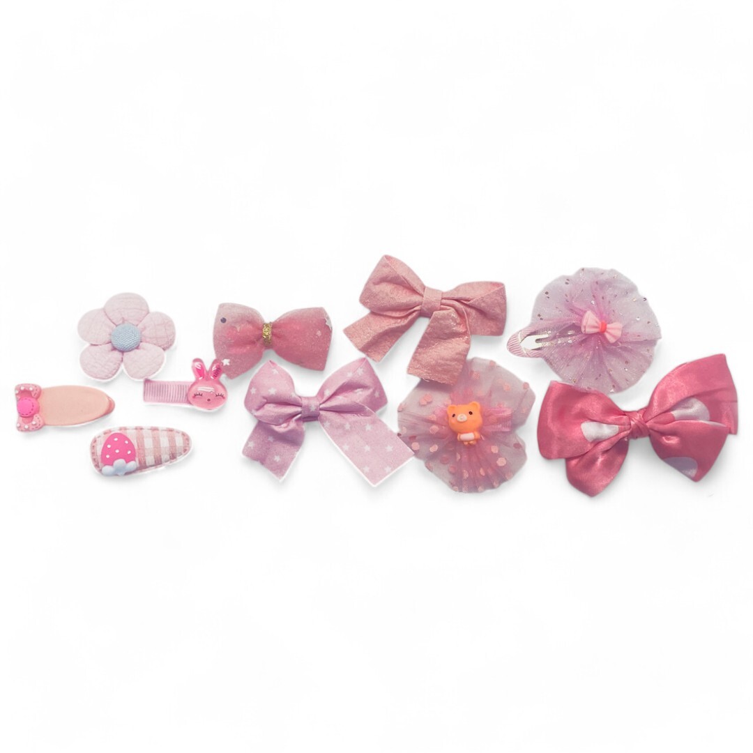 Kids Hair Clips Pink Bows (10 pcs)