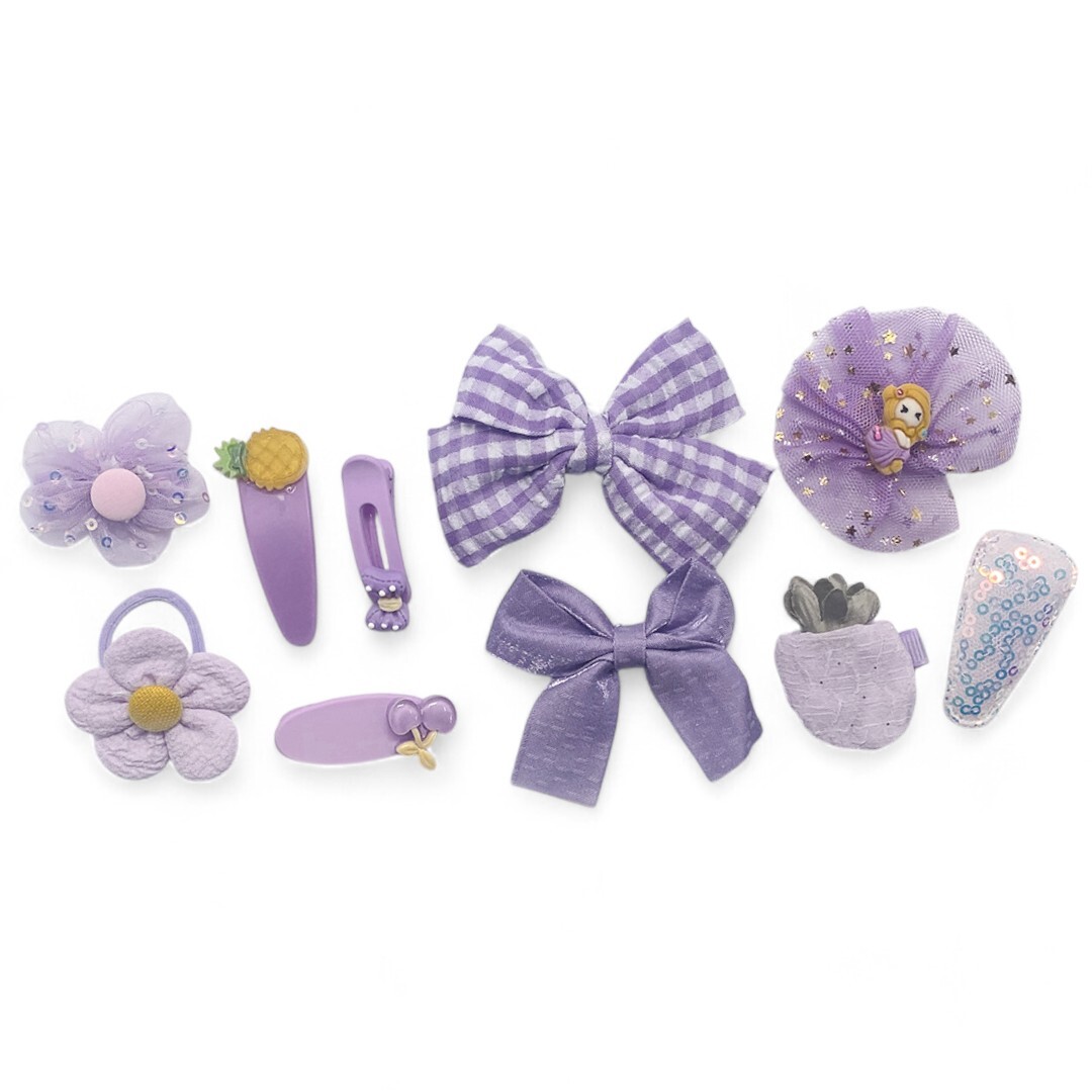 Kids Hair Clips Purple Frill (10 pcs)