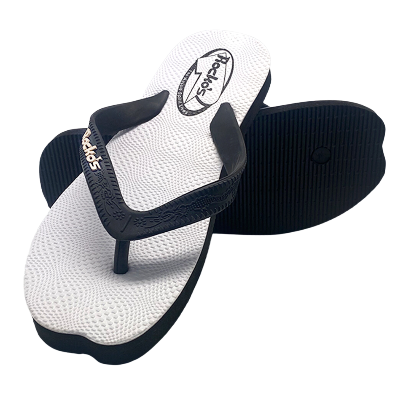 Rockos Double Pluggers Thongs Black / White