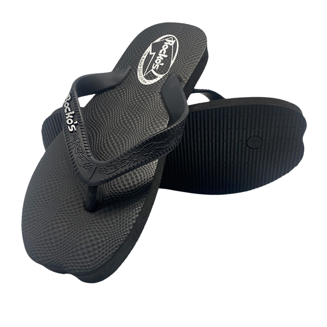 Rockos Double Pluggers Thongs Black