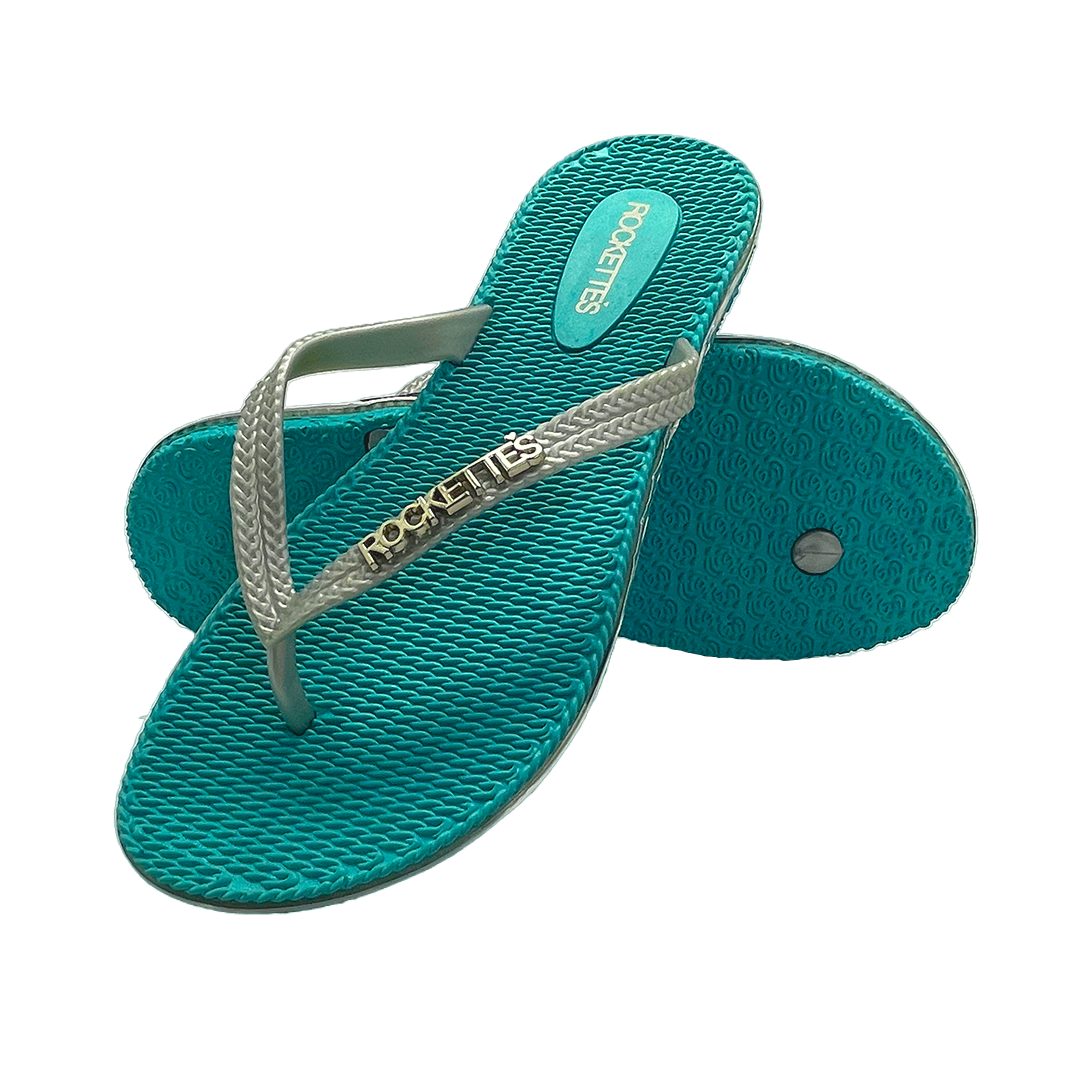 Platinum Weave | Aqua &amp; Silver | Women&#39;s Thongs with Woven Straps | Rockettes