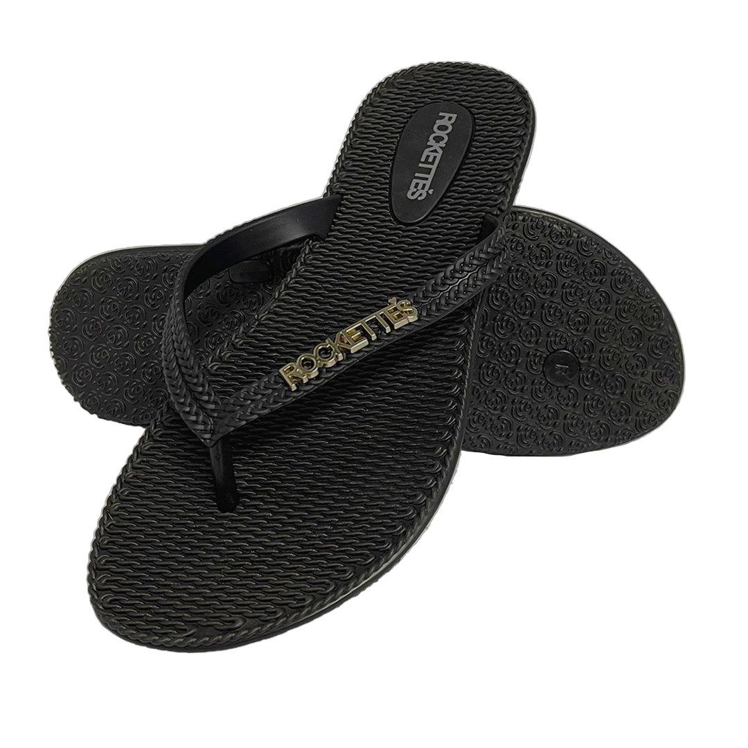 Platinum Weave | Black | Women&#39;s Thongs with Woven Straps | Rockettes 