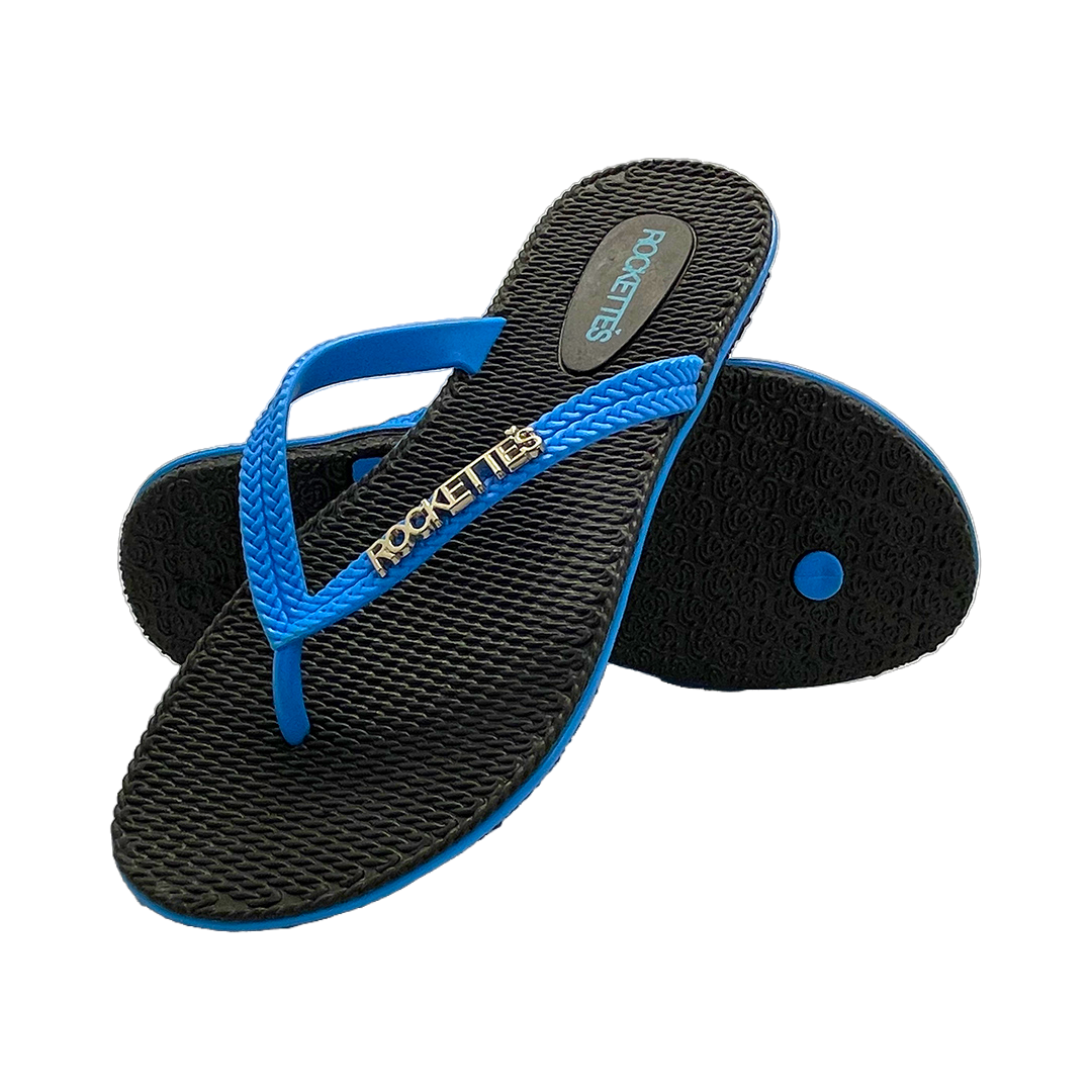 Platinum Weave | Black &amp; Blue | Women&#39;s Thongs with Woven Straps | Rockettes