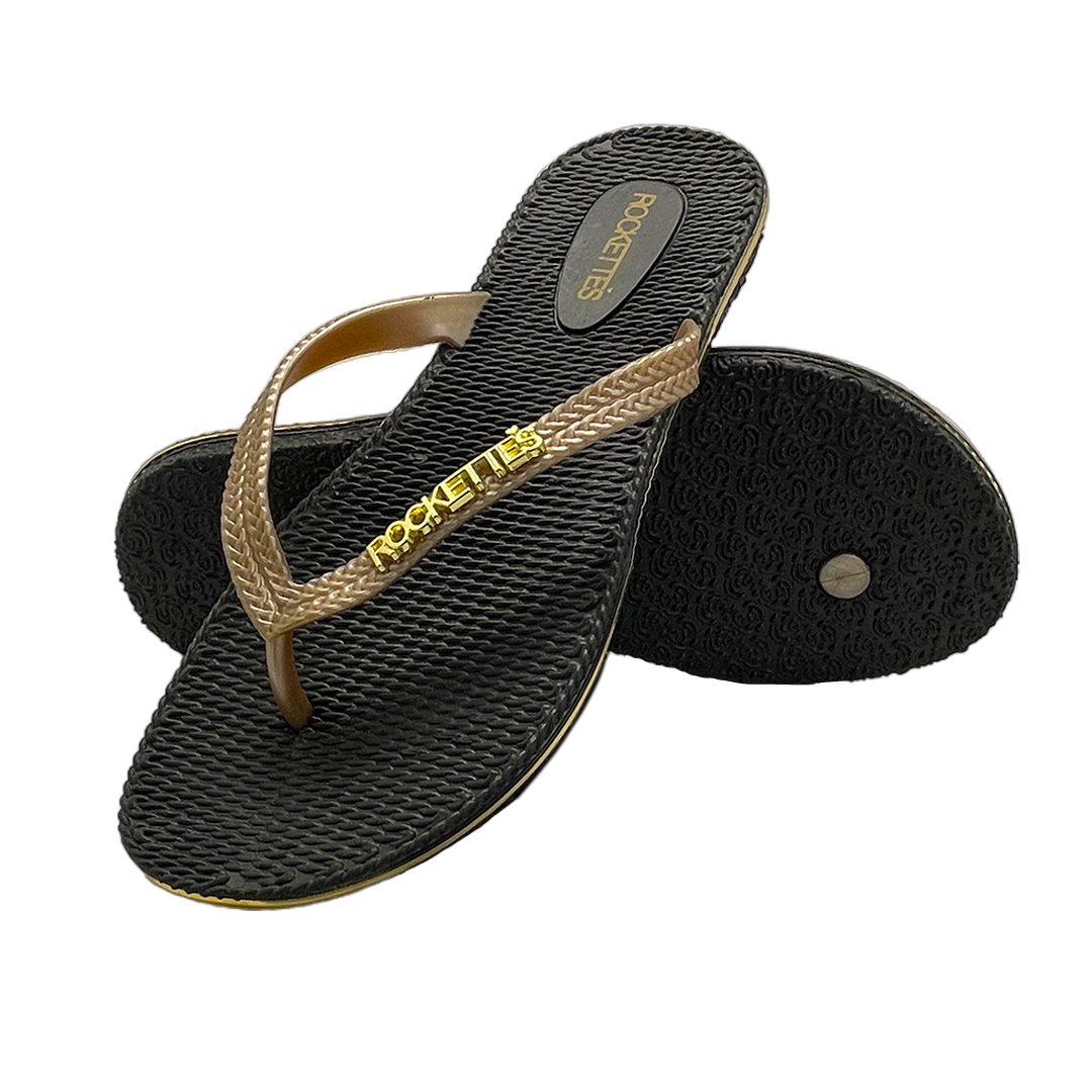 Platinum Weave | Black &amp; Gold | Women&#39;s Thongs with Woven Straps | Rockettes