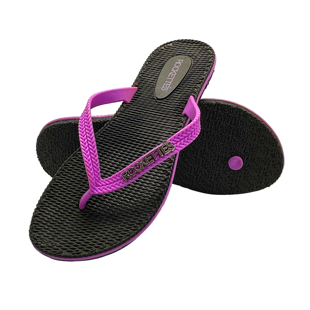 Platinum Weave | Black &amp; Mauve | Women&#39;s Thongs with Woven Straps | Rockettes