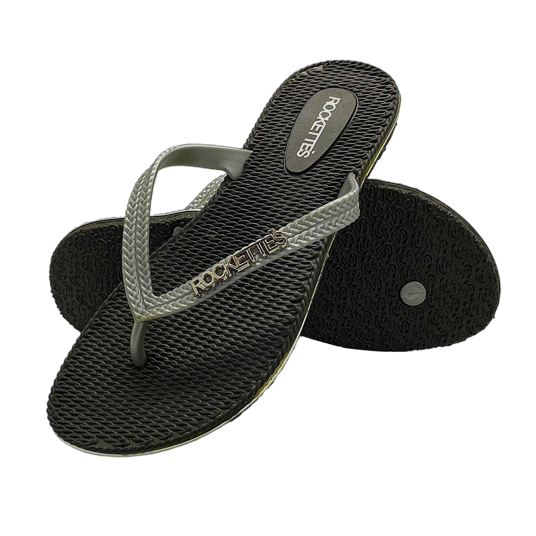 Platinum Weave | Black &amp; Silver | Women&#39;s Thongs with Woven Straps | Rockettes